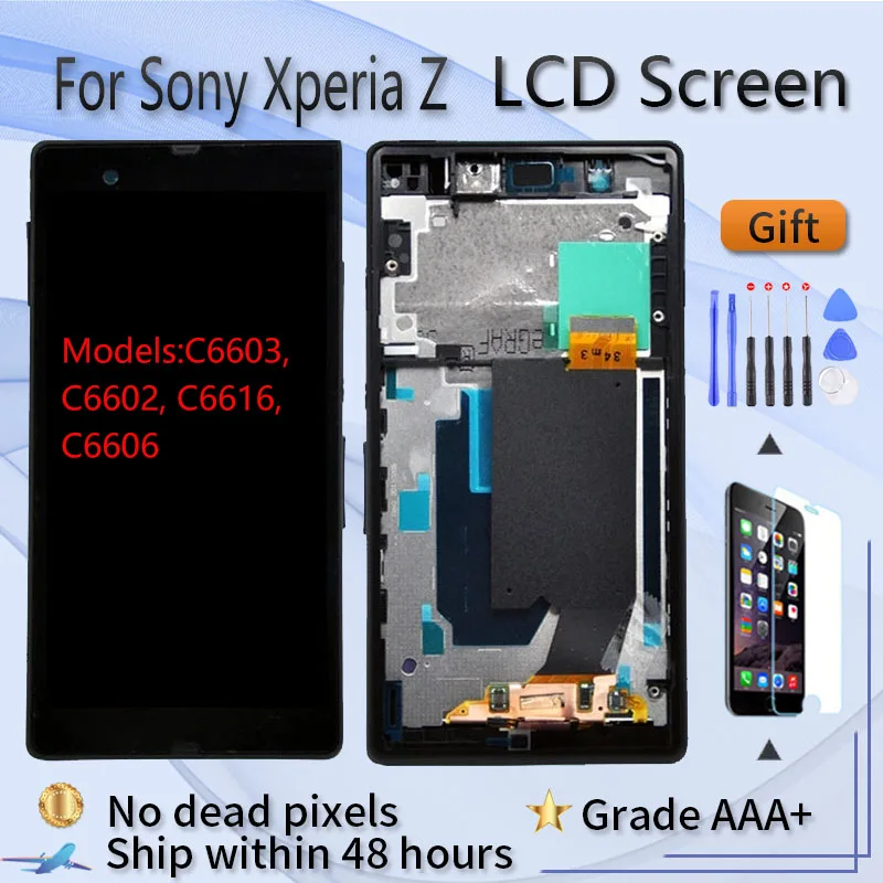 

For Sony Xperia Z L36h C6603 C6602 C6616 C6606 LCD screen assembly with front case touch glass,With repair parts LCD Display