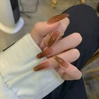 Накладные ногти Ice прозрачные кофейного цвета, долговечные, съемные наклейки для ногтей, 24 шт., накладные ногти во французском стиле