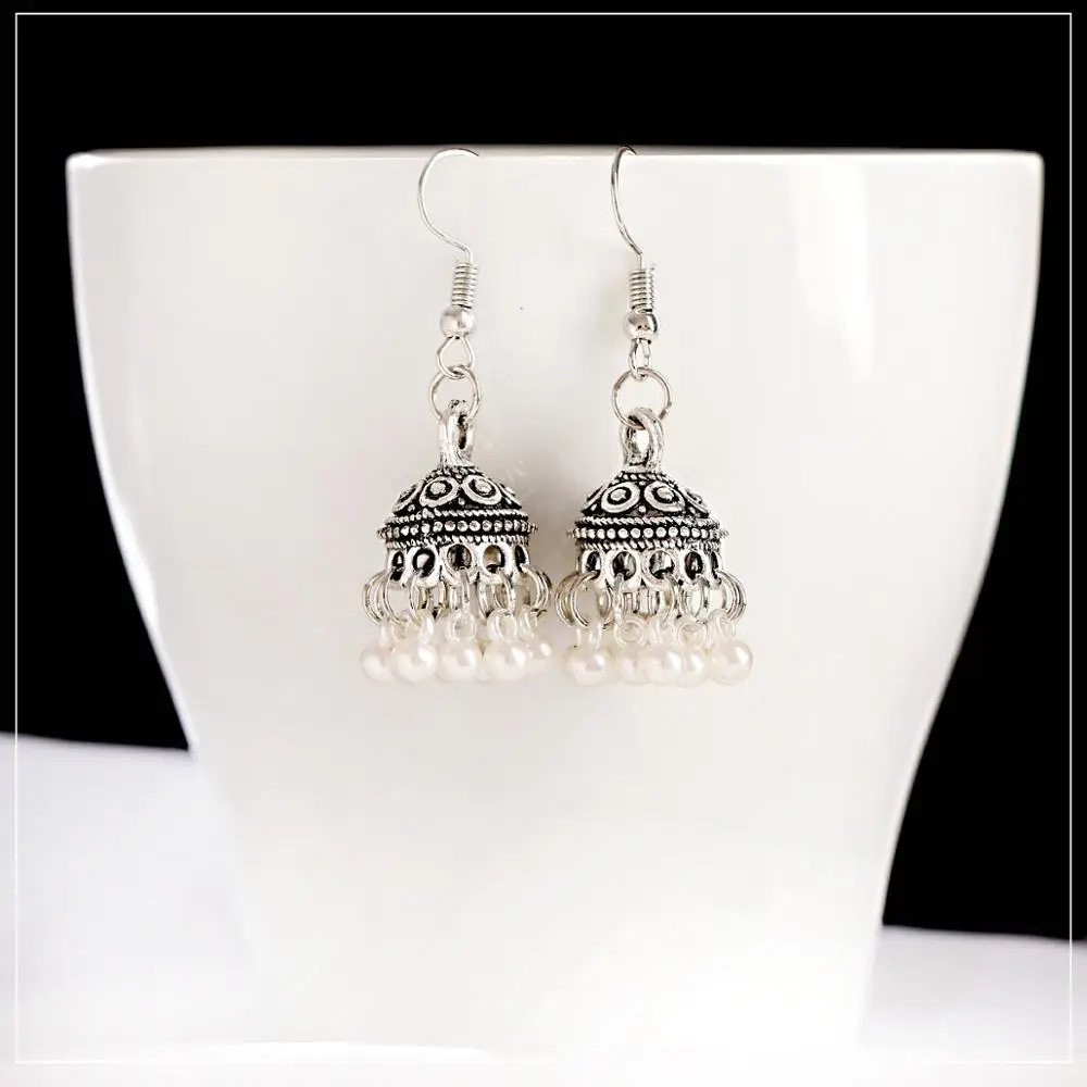 

Vintage Bohemian Ethnic Style Earrings Ancient Silver Color Geometric Pattern Pendant Pearl Tassel Bell Earrings 2023 jewelry