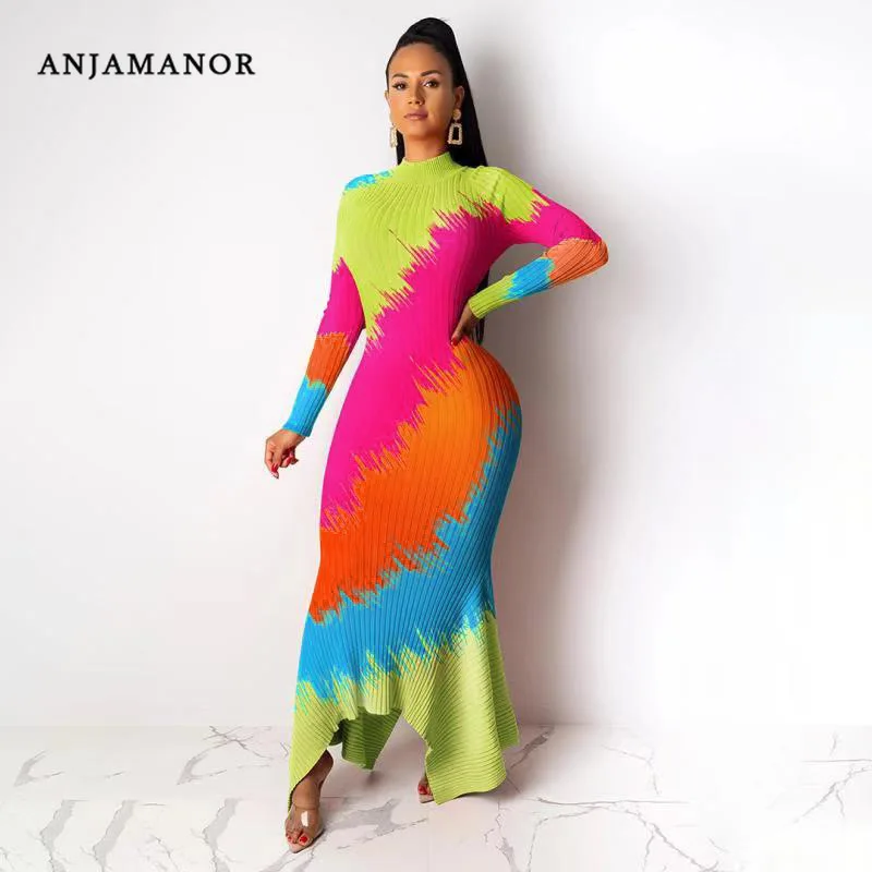 ANJAMANOR Camo Leapard Print с длинным рукавом Русалка Макси Вечерние платья размера плюс