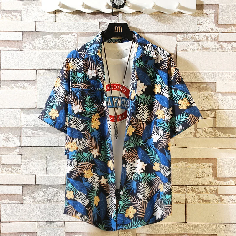 

Print Shirt Men Harajuku Blouse Short Sleeve Holiday Beach Oversize Retro Casual Youth Male Camisa Hombre 5XL 2022