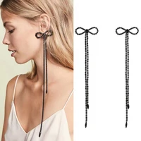 2021 black and white rhinestone bow long chain hanging earrings womens fashion jewelry bohemian series earrings accessories