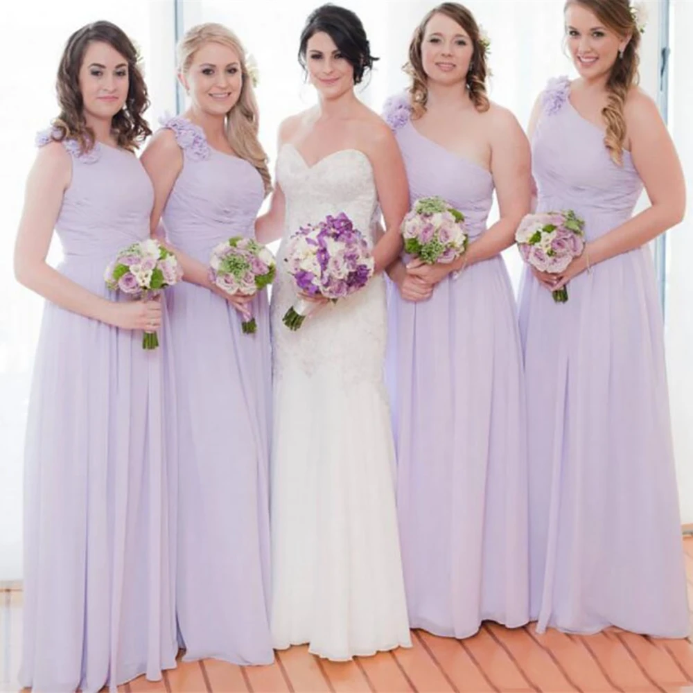 

HIGH Neck New Bridesmaid Dresses A Line Hand Made Flowers Chiffon Custom Floor-Length One-Shoulder Gown