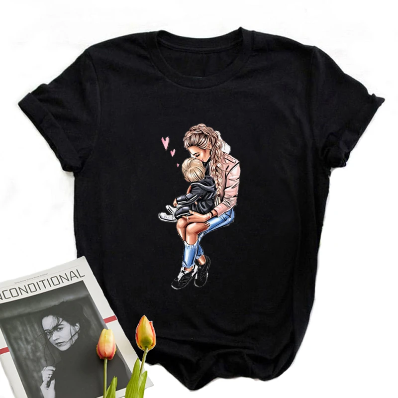 Футболка с коротким рукавом для мальчиков мамы сына Харадзюку черная футболка