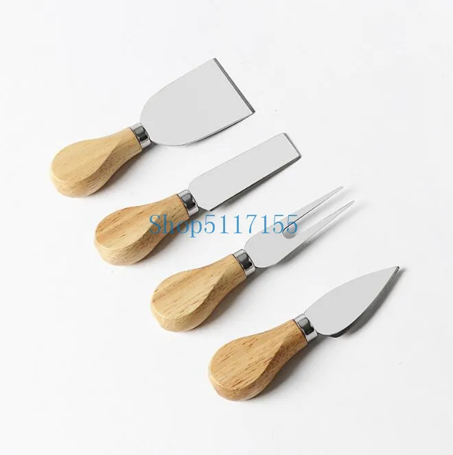 

Free shipping 100sets 1 Set 4pcs Knives Bard Set Oak Handle Cheese Knife Kit Kitchen Cooking Tools Useful Accessories