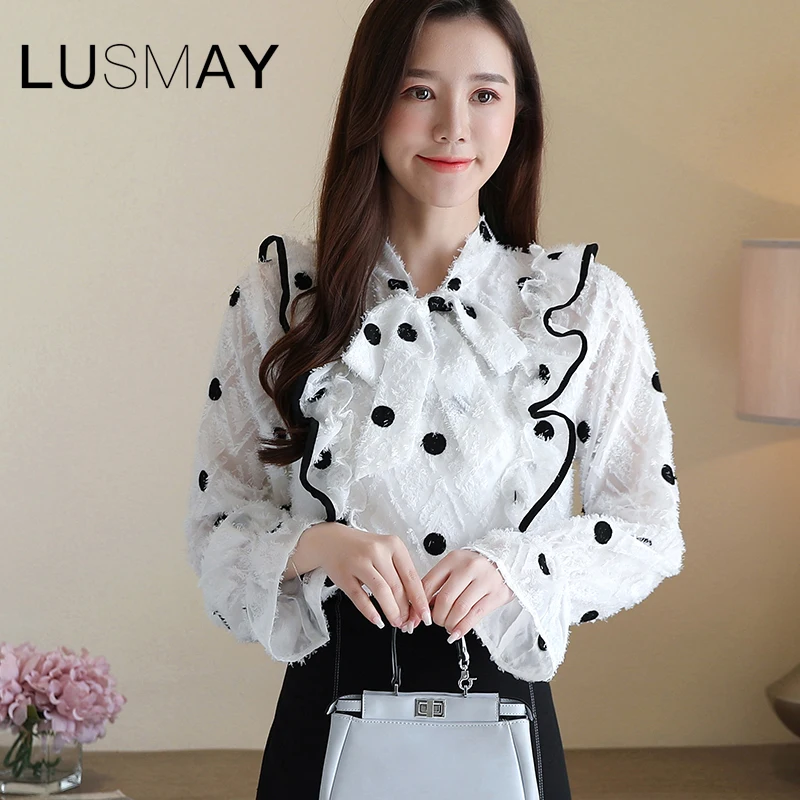 Корейская Повседневная рубашка в горошек Женская весенне-летняя шифоновая