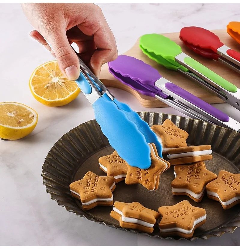 

7 Inch Silicone Food Tongs Kitchen Accessories Barbecue Baking Cooking Tongs Portable Outdoor Kitchen Tools Food Tongs