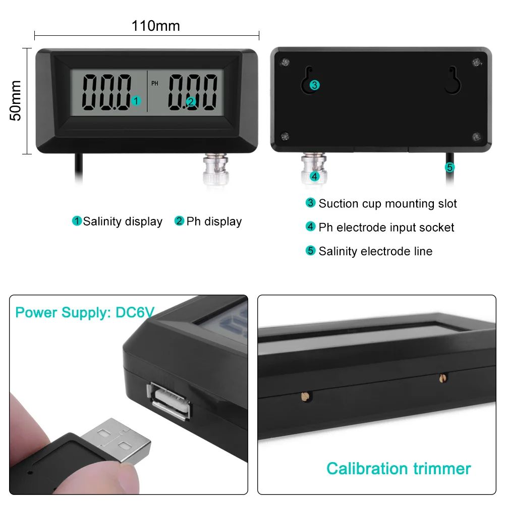Новый Онлайн PH и монитор солености 2 в 1 измеритель ph тестер для аквариума
