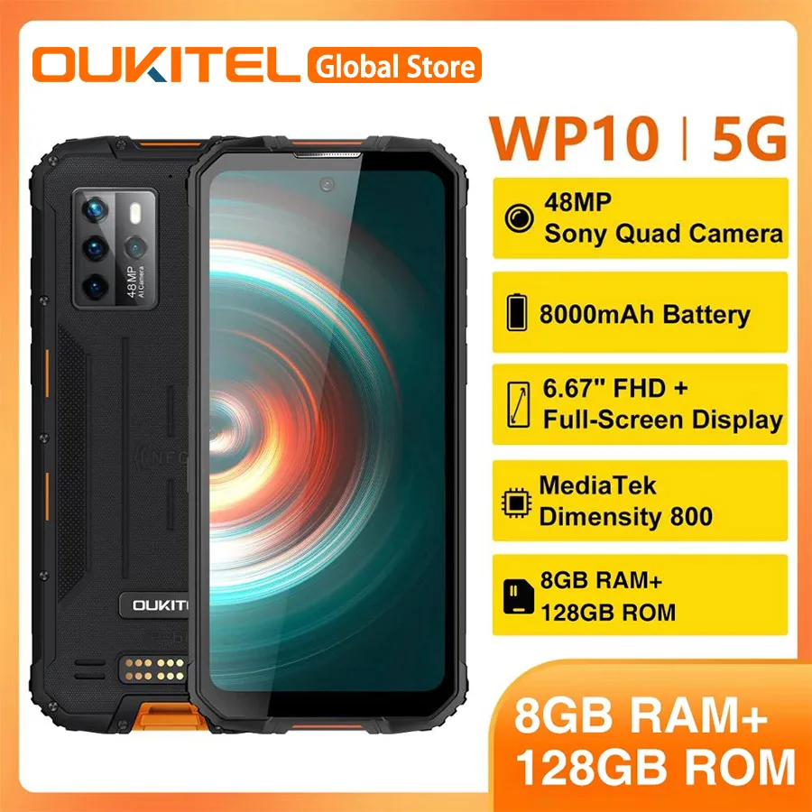 OUKITEL WP10 6 67 ''Full HD Android 10 0 Octa Core 8000 мАч 48MP Quad Camera 8 ГБ 128 IP68 прочный мобильный
