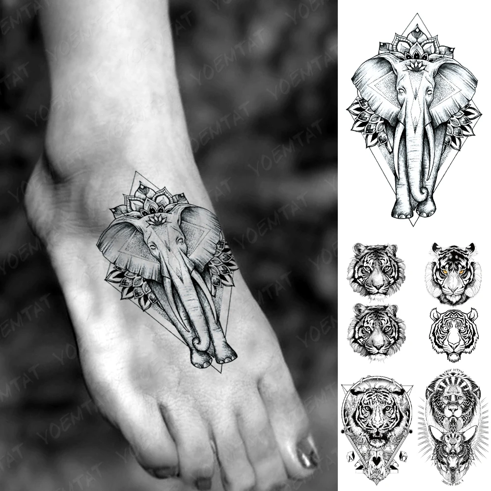 Водостойкая временная татуировка слон Лев тигр волк детская для рук ног женщина