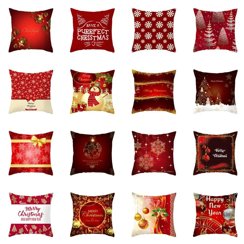 Рождественская Подушка 45*45 красная Новогодняя печатная полиэфирная