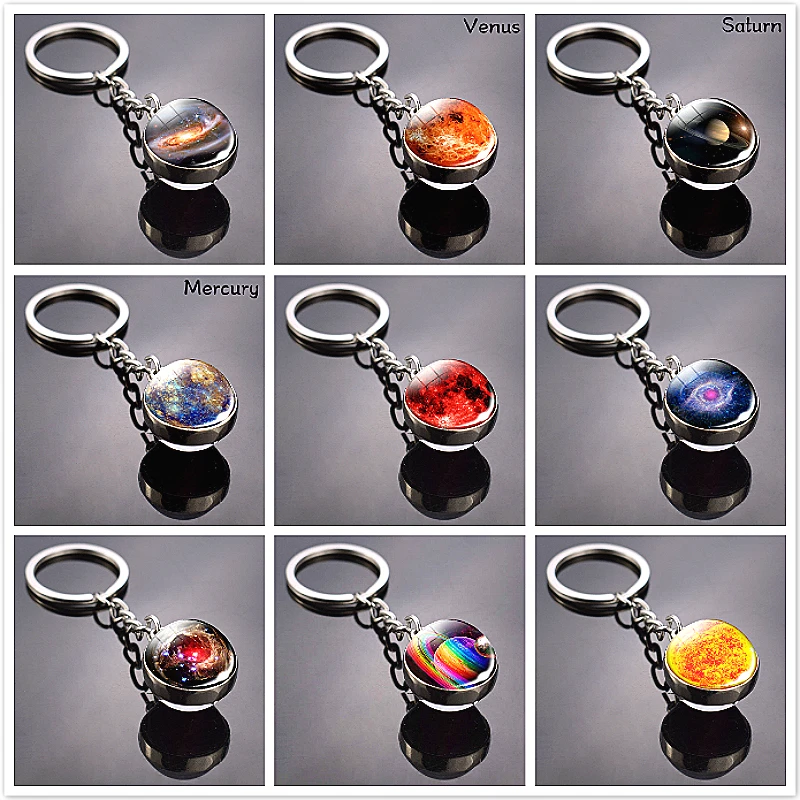 17 Style Shine Solar System Key Chain Planet Keyring Galaxy Nebula Space Moon Earth Sun Mars Glass Ball Douside Keychain | Украшения и