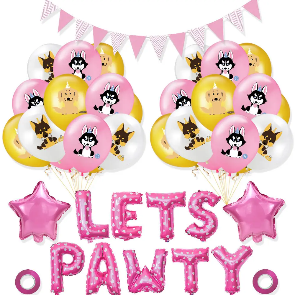 

Pet Party LETS PAWTY Aluminum Foil Balloon Pennant Banner Set Dogs Birthday Theme Party Decorations