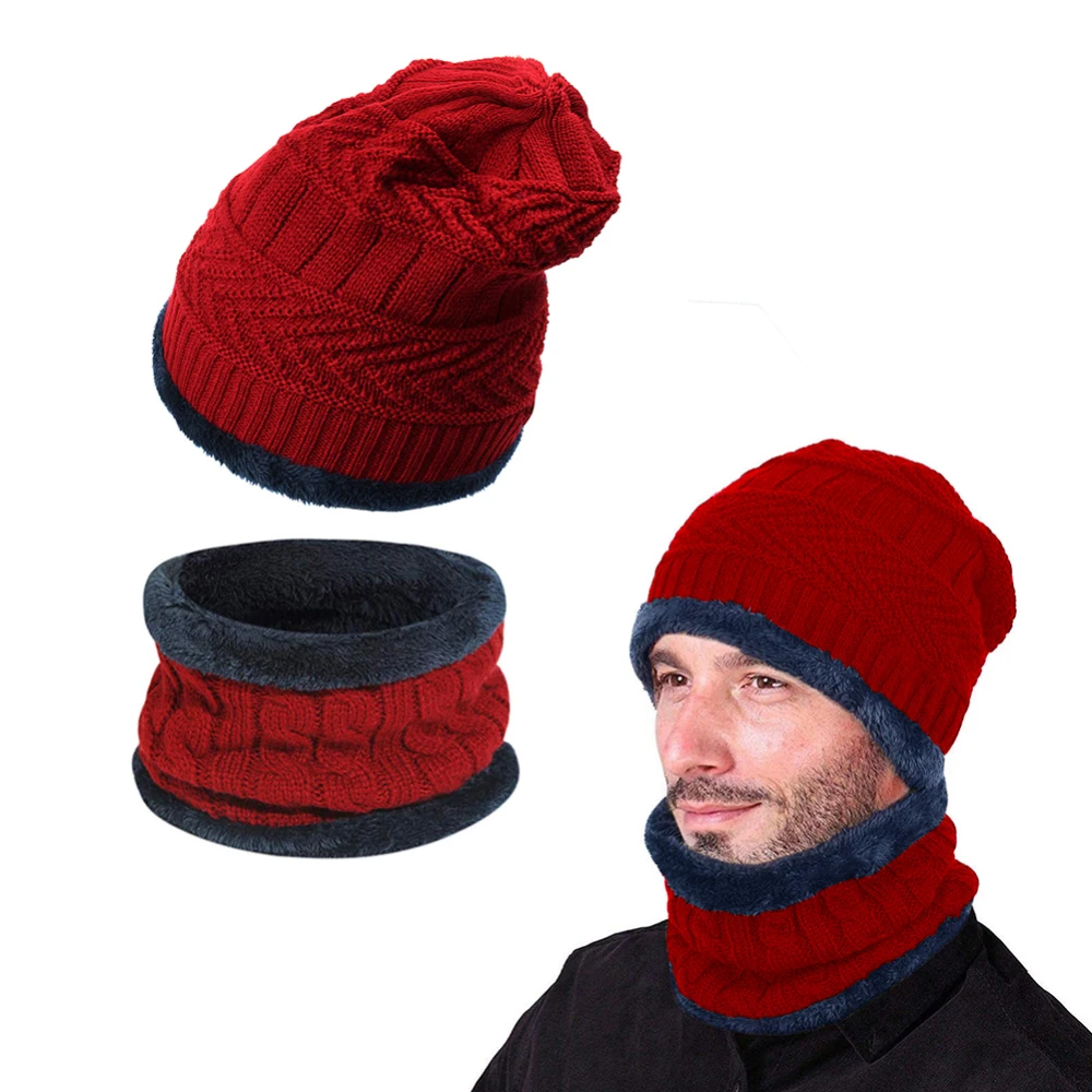 

Unisex Winter Hiking Scarf And Faux Fur Knitted Scarf Thick And Soft Fleece Knitted Hat Matching Scarf Winter Warm Set Clearance