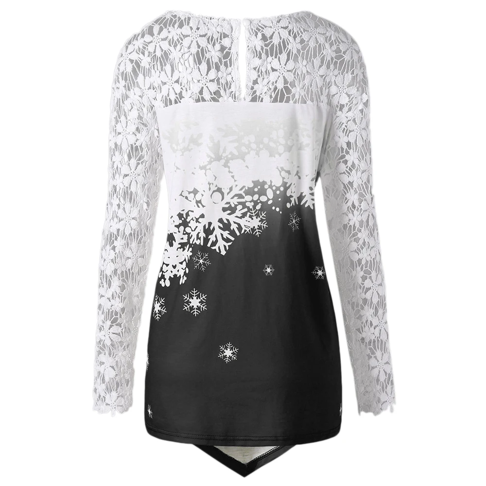 ROSEGAL Рождество плюс размер кружевная отделка Санта Клаус футболка с длинным