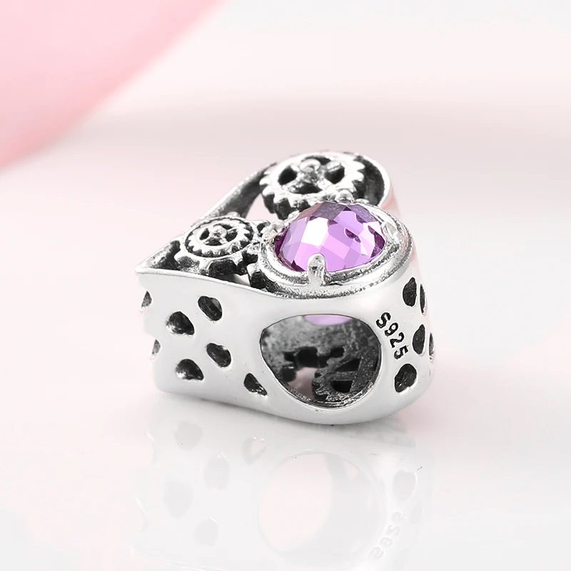 Вращающаяся Шестерня в форме сердца розовый CZ подвески бусины серебро подходит