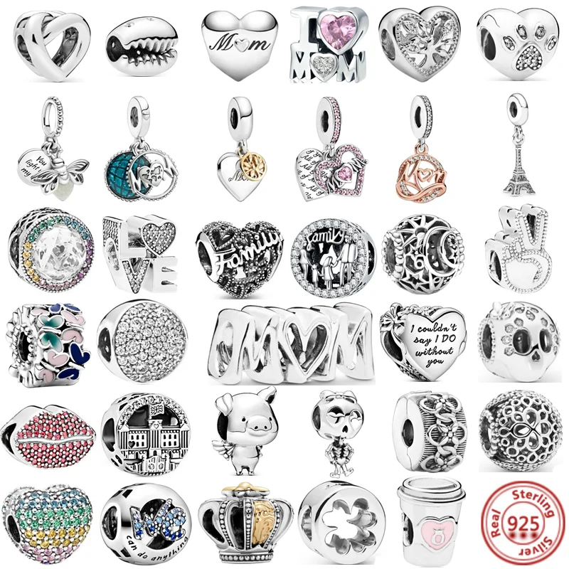 

Браслеты Pandora женские с шармами, ажурные украшения из серебра 2021 пробы «сделай сам» в виде семьи «Я люблю маму», Лондона, подвески для девоче...