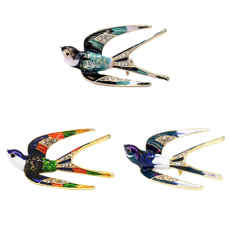 

Alloy dripping small swallow chest ornament i enamel rhinestone dripping brooch female enamel pin