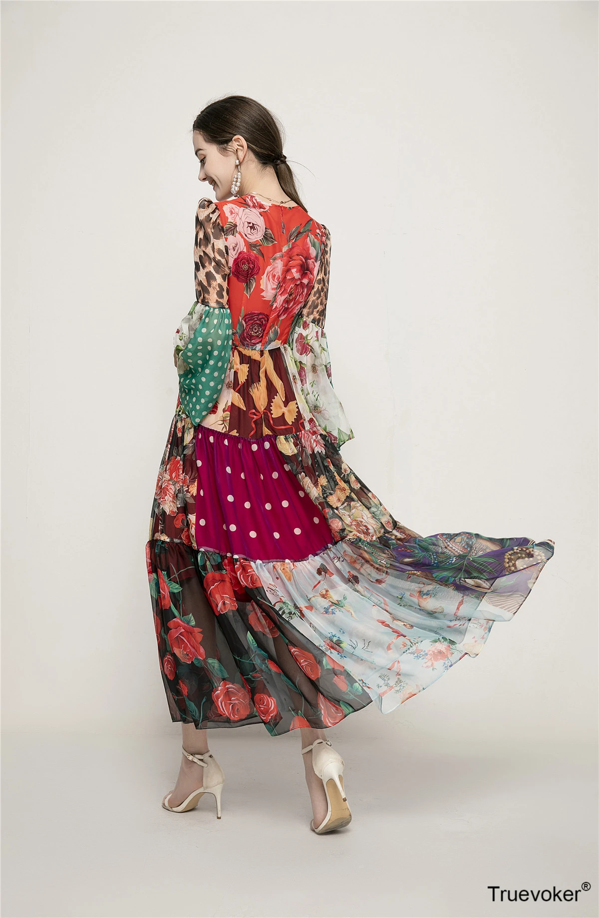 

Spring High Street Runway Vintage Bohemain Dress Women Casual Flare Sleeve Angle Print Midi Long Vocation Vestidos