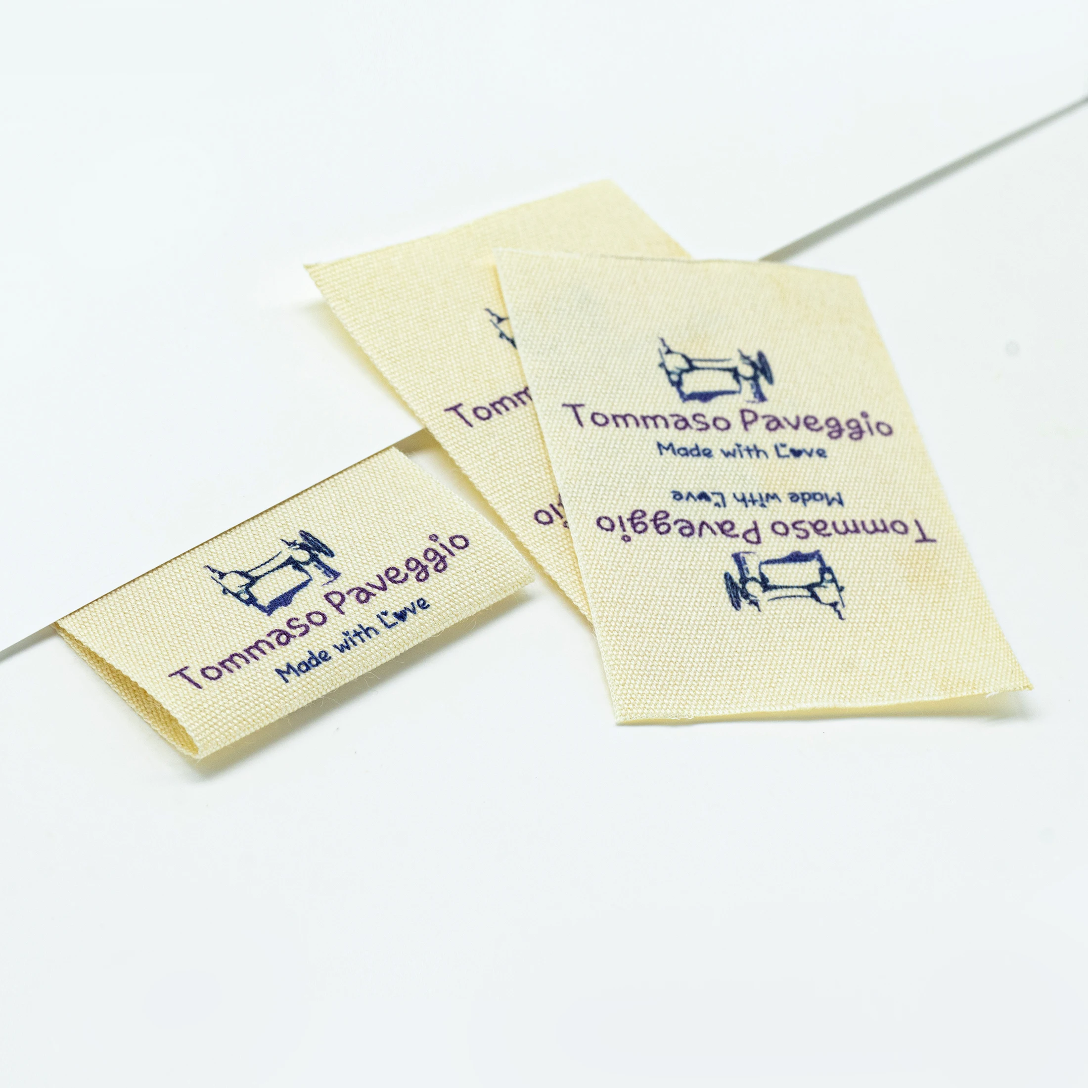 

Custom Beige　Sewing label, Fold, Custom Clothing Labels - Fabric Name Tags, Logo or Text, Cotton Ribbon, Custom Design (FR257