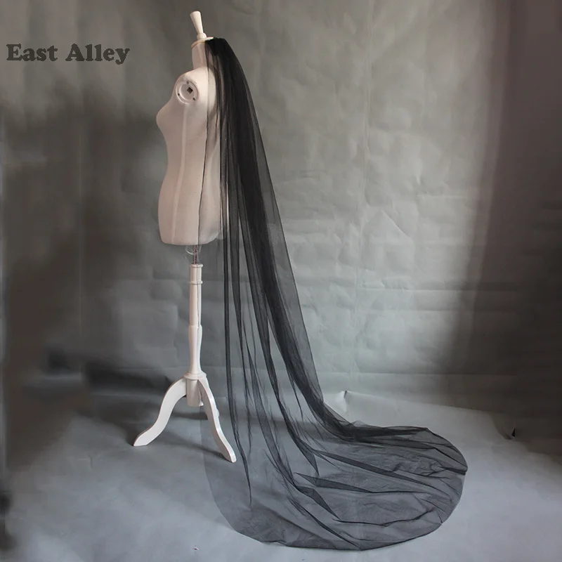 Однослойная черная свадебная фата невесты с необработанными краями Длинная