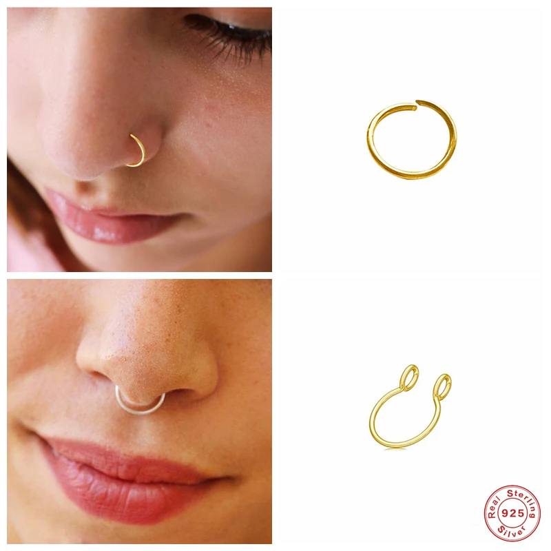 

Aide 925 Sterling Silver U Shaped Fake Nose Ring Hoop Septum Rings Oreja Nose Stud Body Piercing Jewelry Party Accessories Gift