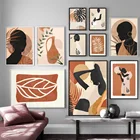 Винтажная Мода женщина пальмовый лист абстрактное искусство стены холст картина скандинавские плакаты и принты настенные картины для декора гостиной
