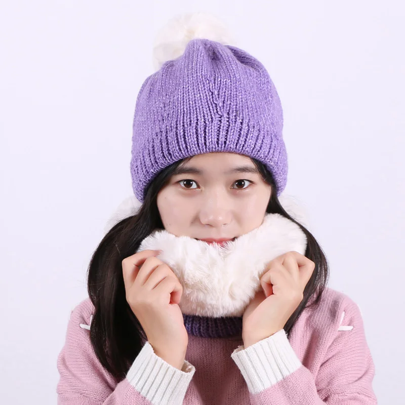 Зимняя шапка и шарф набор для женщин мужчин вязаная Biggy фетровая с подкладкой