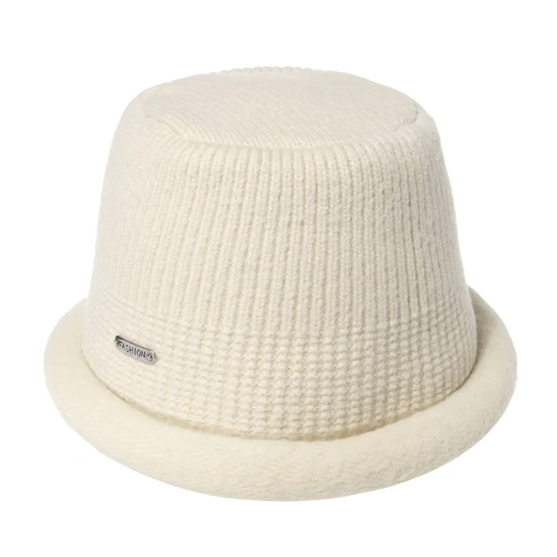 

2020 New Pure Color Warm Fisherman Hat Women's Wool Knitted Flat Top Basin Hat Tide Autumn Winter Sun Hat Bonnet Hats for Women
