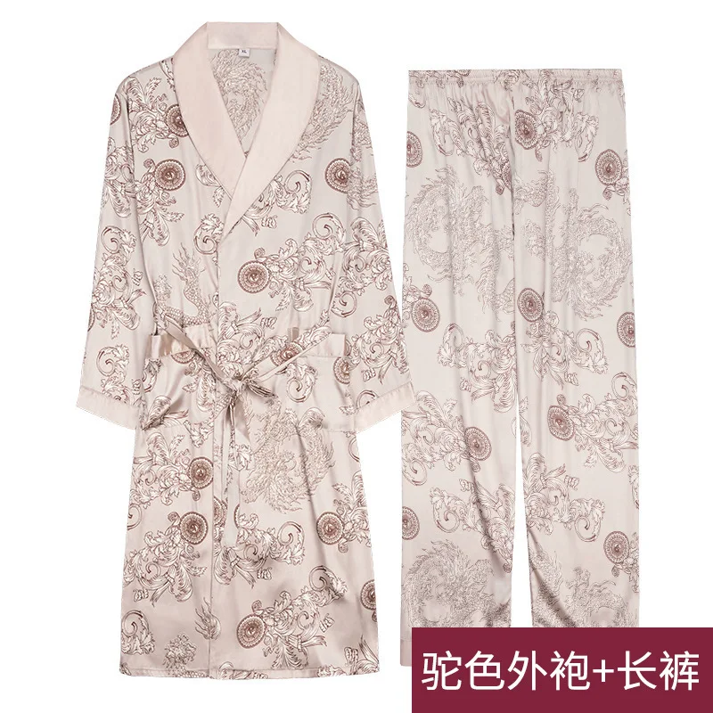 

2PCS Shirt&Short&Pant Pijama Suit Rayon Men Pajamase Set Satin Male Sleepwear Plus Size 3XL Home Wear Casual Nightwear Homewear