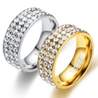 Кольцо из нержавеющей стали 3 ряда Золото цветное кристаллическое кольцо Свадебные кольца для мужчин и женщин Jelwery
