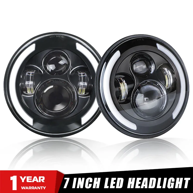 

7 Inch Car Led Headlight H4 DRL Round LED Motorcycle Headlamp with Angel Eye fog lights for Jeep Wrangler Lada Niva Offroad 4x4