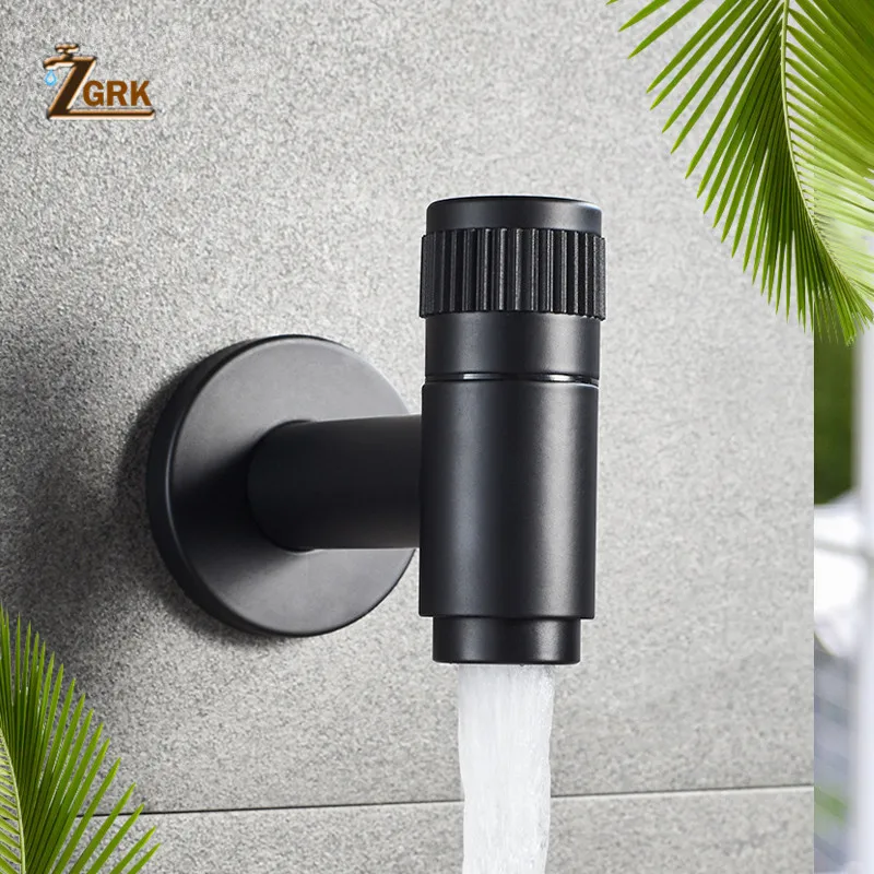 

ZGRK 304 Stainless Steel Garden Faucet Bathroom Corner Washing Machine Tap Outdoor Mop Tap Wall Mounted Black Faucets