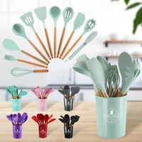 non stick silicone kitchenware cooking utensils set cookware spatula shovel egg beaters wooden handle kitchen cooking tool set