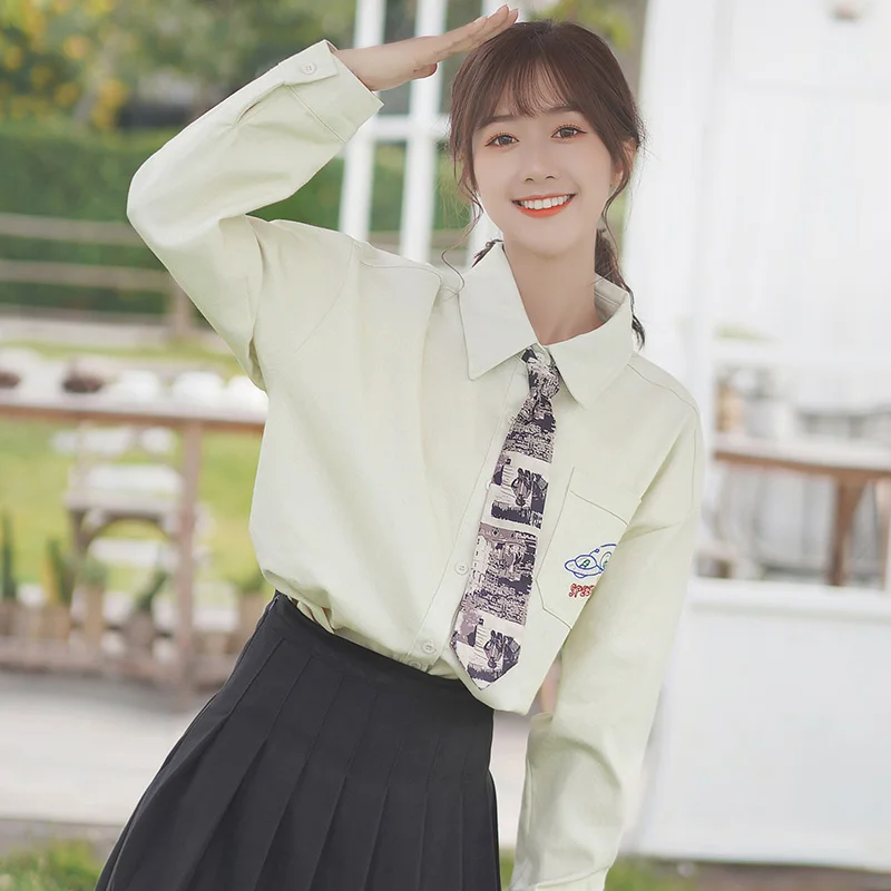 Шикарная хаки Новинка весна осень 2020 Студенческая рубашка в гонконгском стиле