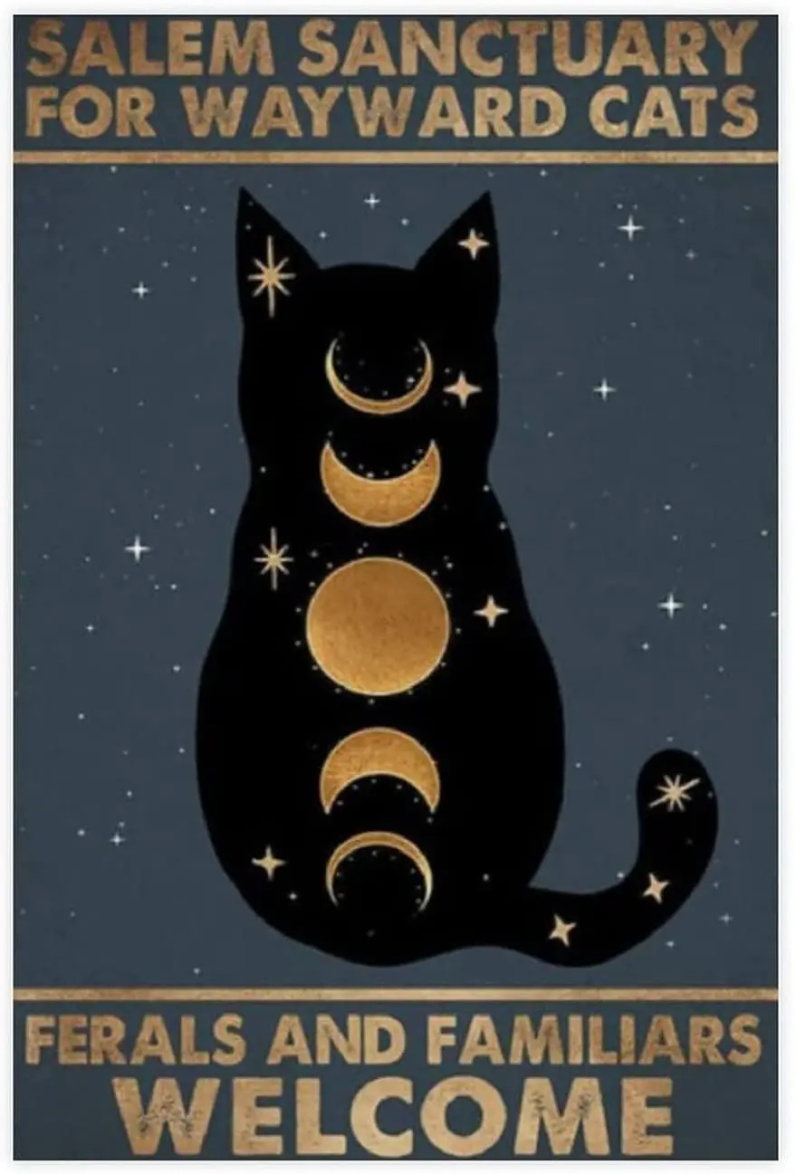 

Metal Wall Sign Salem Sanctuary for Wayward Cats Ferals and Familiars WELCOME Black Cat Family Bedroom Decoration Metal Plate