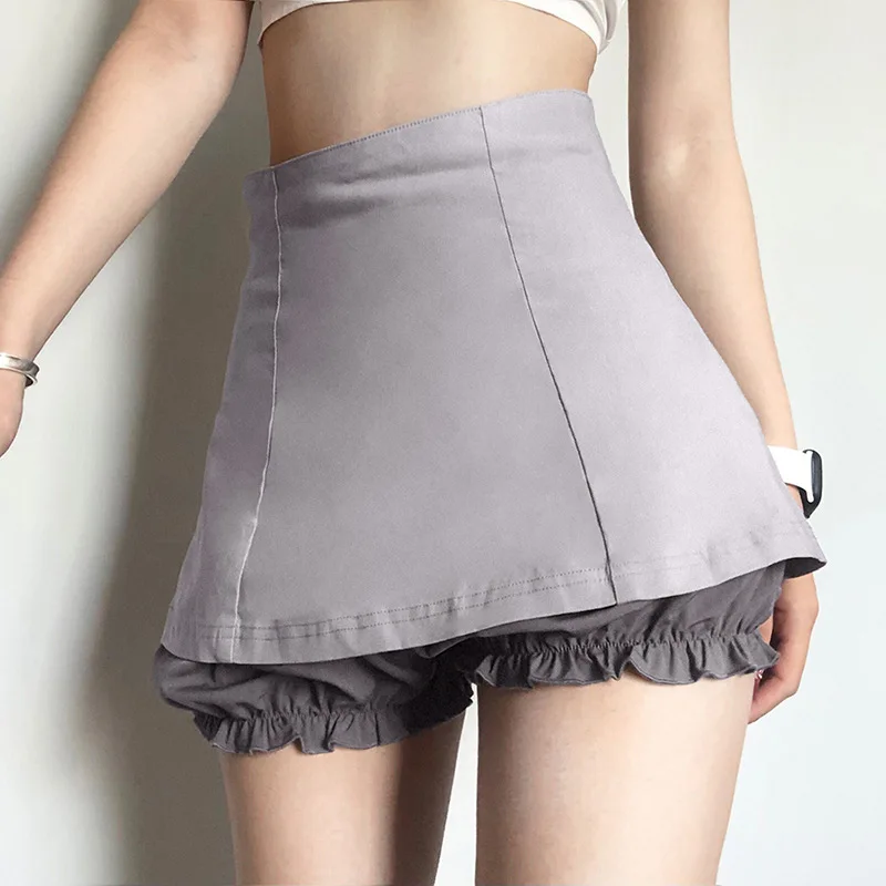 

Women's A-Line Mini Skirt reppy Style Fashion High Waist Zip Up Short Skirt with Bloomer Shorts Skirt Slim Bud Mini Skirt 2021