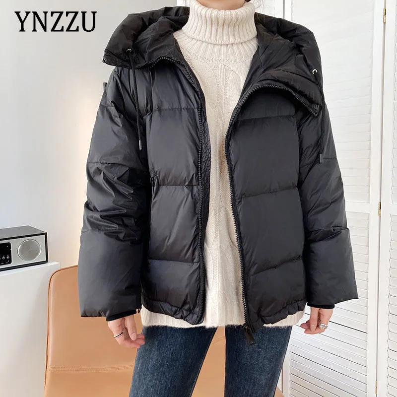 

Fashion solid women's winter down jacket warm Hooded short zip coat preppy style parka ladies chic outwear female YNZZU 1O075