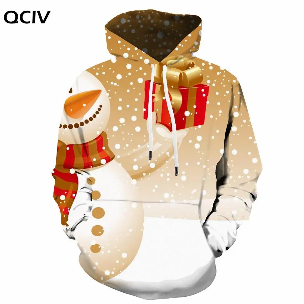 3d толстовки QCIV, рождественские свитшоты для мужчин, снеговик с капюшоном, повседневный подарок, толстовка с принтом, 3d принт, длинные рукава, хип-хоп, повседневный