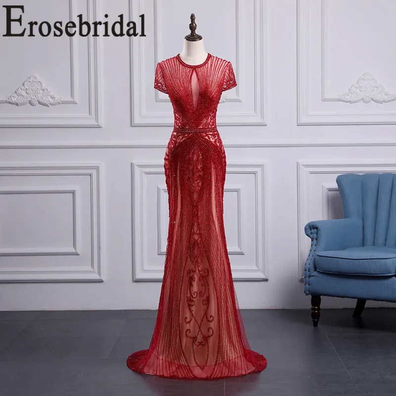 Erosebridal, короткий рукав, Русалка, вечернее платье с бюстгальтером, элегантное, на молнии, сзади, длинное, официальное, женское, вечернее платье, платье для вечеринки - Цвет: Color 1