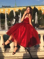 new design sweetheart organza burgundy prom dress 2022 tea length ball gown graduation homecoming dresses