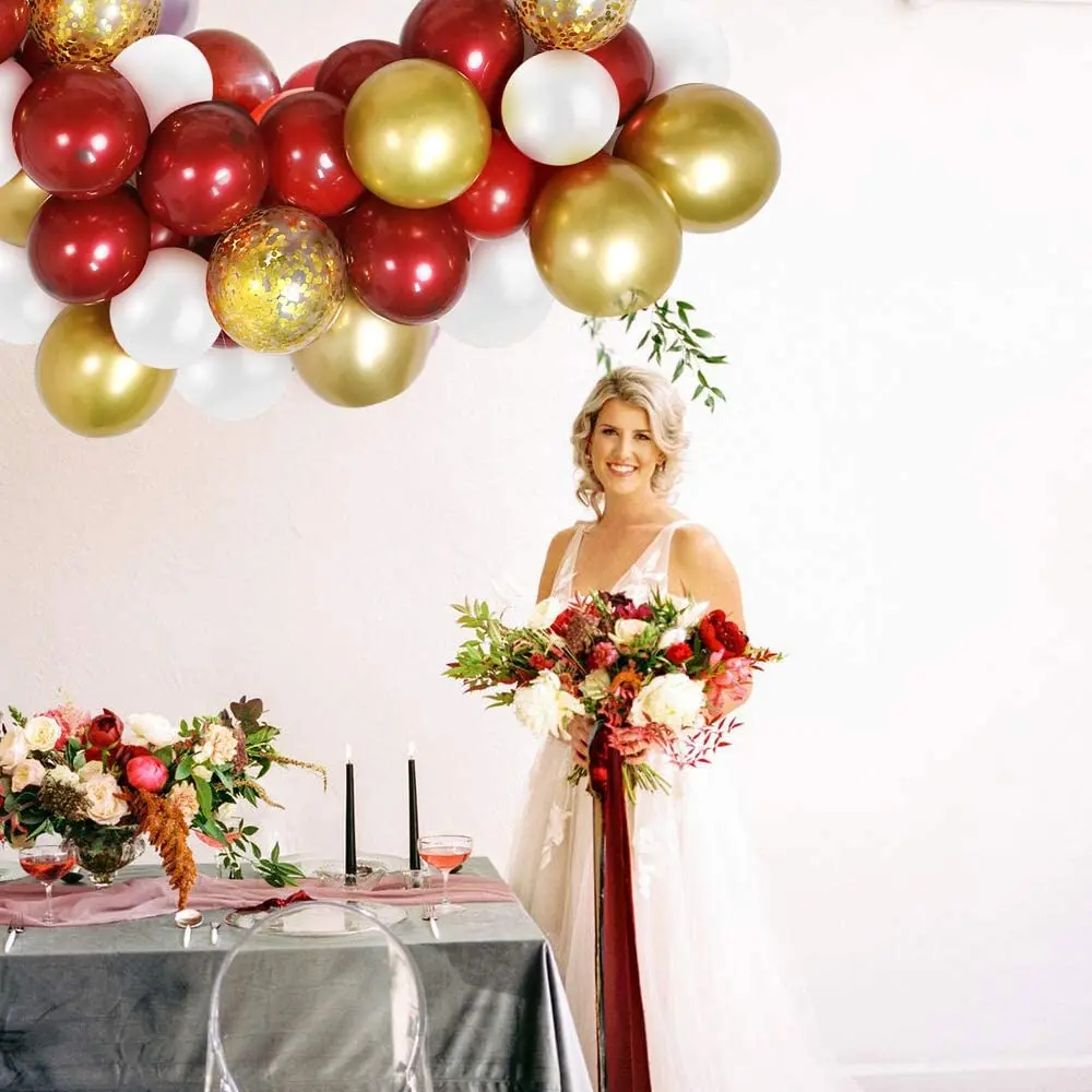 Kit de arco de guirnalda de globos rojos, 102 piezas, confeti dorado transparente, globo blanco para suministros de fiesta de cumplea&ntilde;os y boda-5