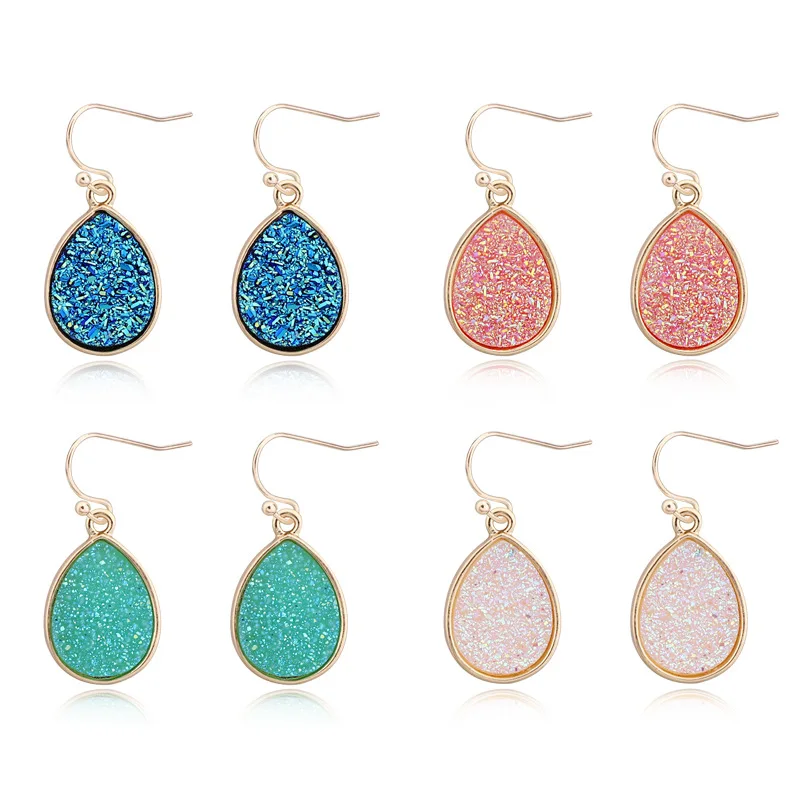 

Colorful Druzy Resin Pendant Droplets Earring Quartz Crystal Stone Earrings Water Drop Earrings For Women Jewelry Gifts