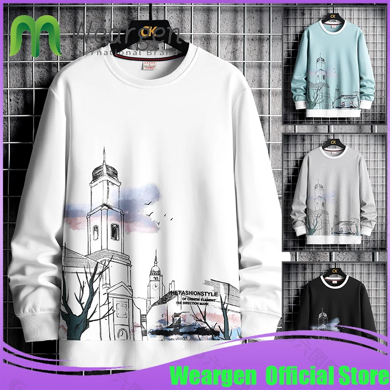 

Толстовка Weargen Мужская в стиле Харадзюку, свитшот с круглым вырезом и длинным рукавом, повседневная одежда в стиле пэчворк, WY8532