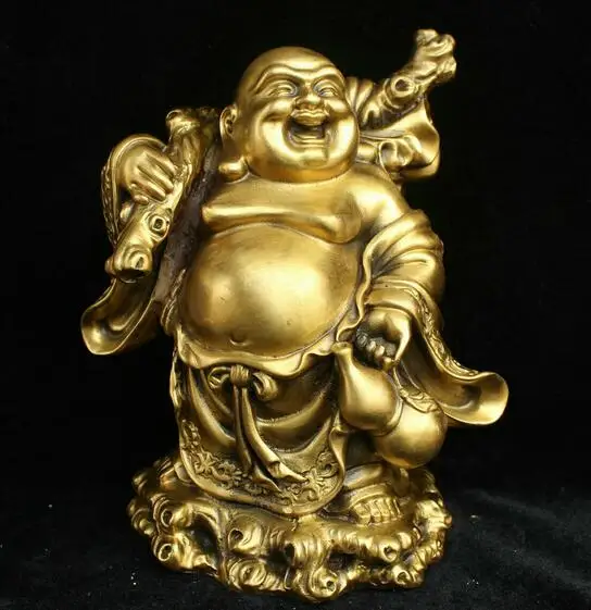 Китайский буддистский бронзовый латунная копилка тыква счастливый смех статуя