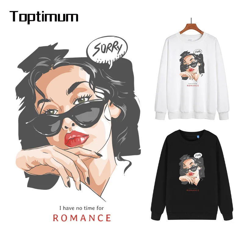 

Funny Girl Iron-On Transfer For Clothing DIY Washable T-Shirts Thermo Patches Beautiful Cool Lady Stickers Appliqued Decals
