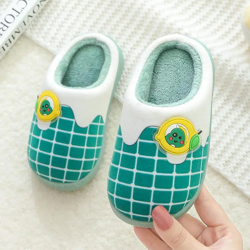 

Winter Children Cotton Slippers Girls Boy Flip Flops Warm Non-slip Soft Bottom Fur Slides Kids Slippers Home Indoor Baby Slipper