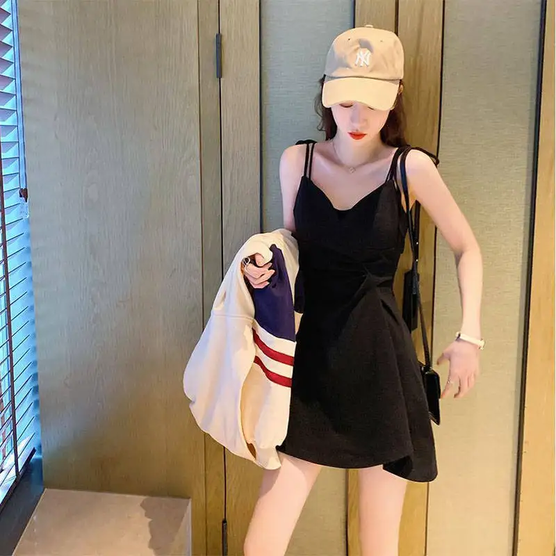 

Women's Spring Summer Style Dress Women's Solid Color Lace Up Sexy Spaghetti Strap Sleeveless Slim Elegant Dress SS1458