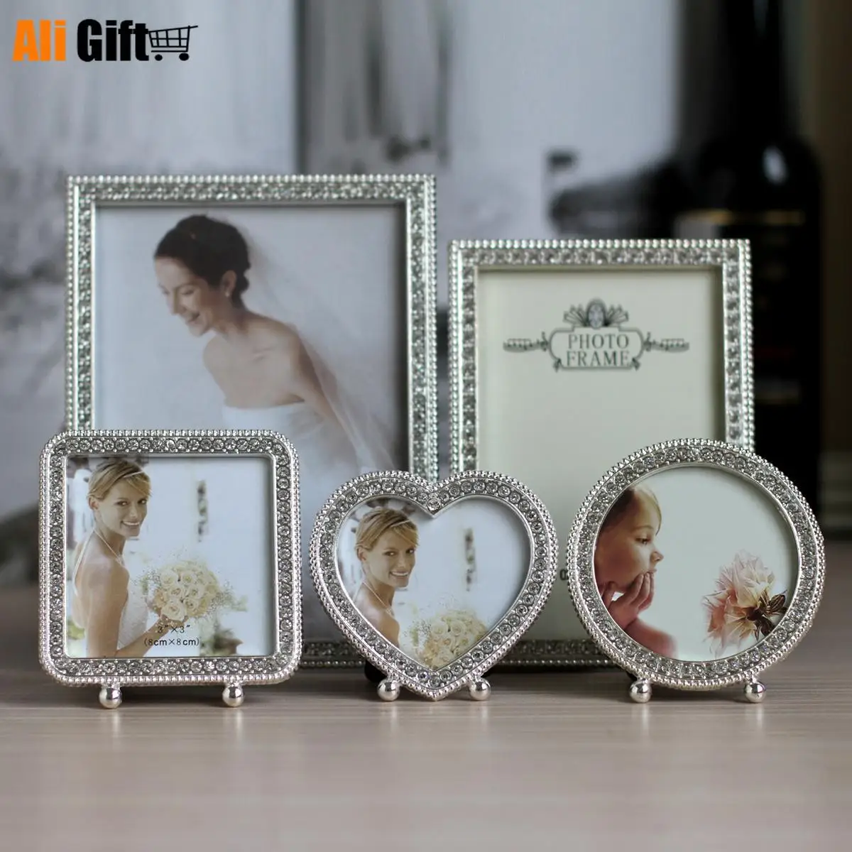 Лидер продаж серебристая металлическая фоторамка с инкрустированной