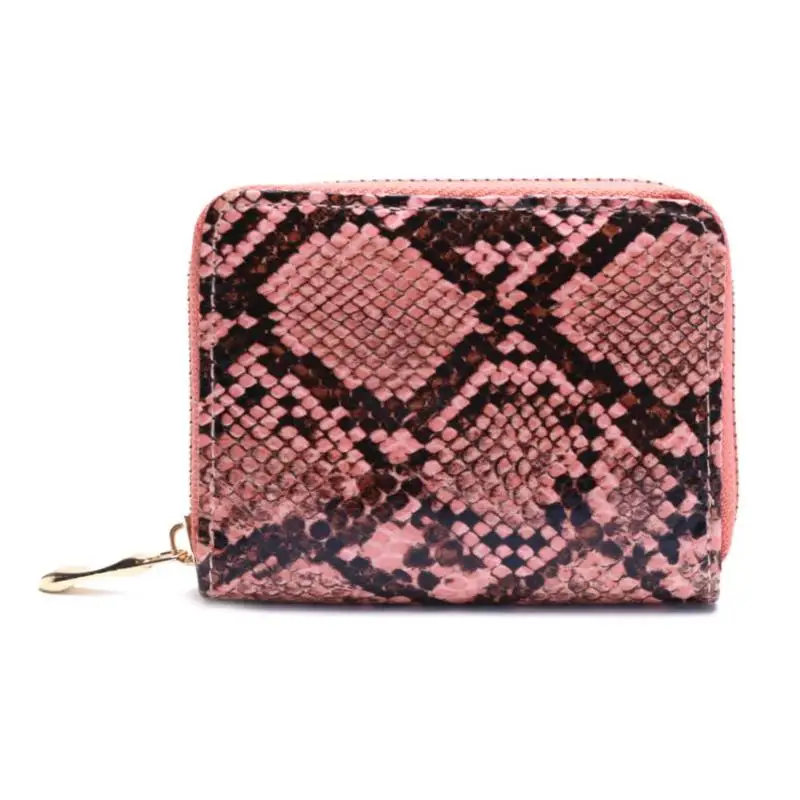 Розовый Fashion PU Leather Clutch Women Short Coin Purse Serpentine Money Bag Zipper Wallet Card Holder - Цвет: Розовый